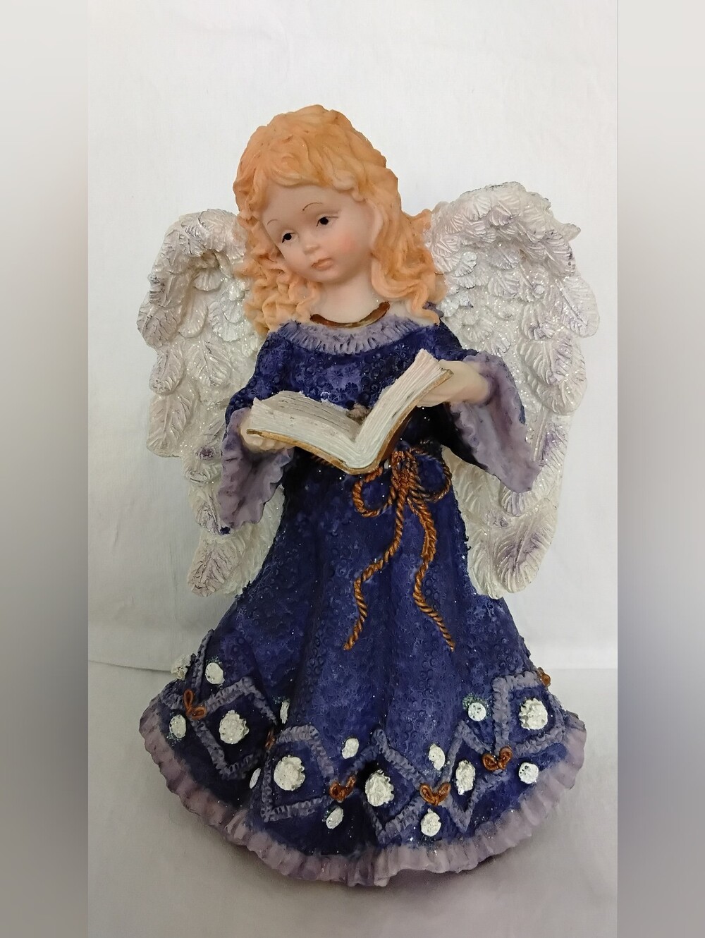 TMD Design Resin Angel Figurine in Deep Purple Dress with Ivory Wings -